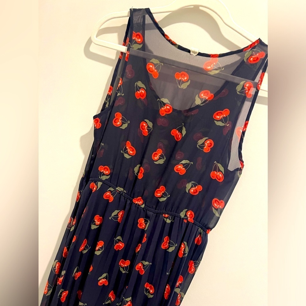 Long Navy Dress with Cherry Print - Picture 3 of 4